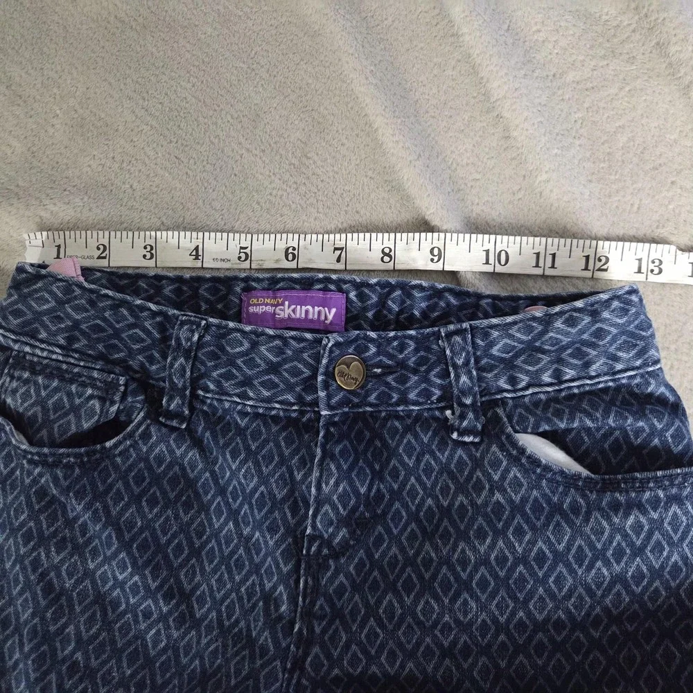 Old Navy Jeans Girls 10 Blue Super Skinny Stretch Geometric Print Denim